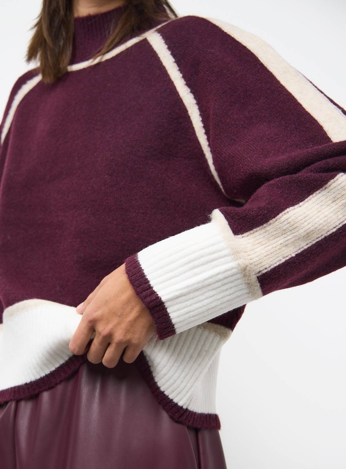 Burgundy Colour Block High Neck Jumper 20 - Image 3